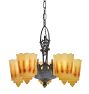 Vintage Art Deco Chandelier Slipper Shade 5 Light