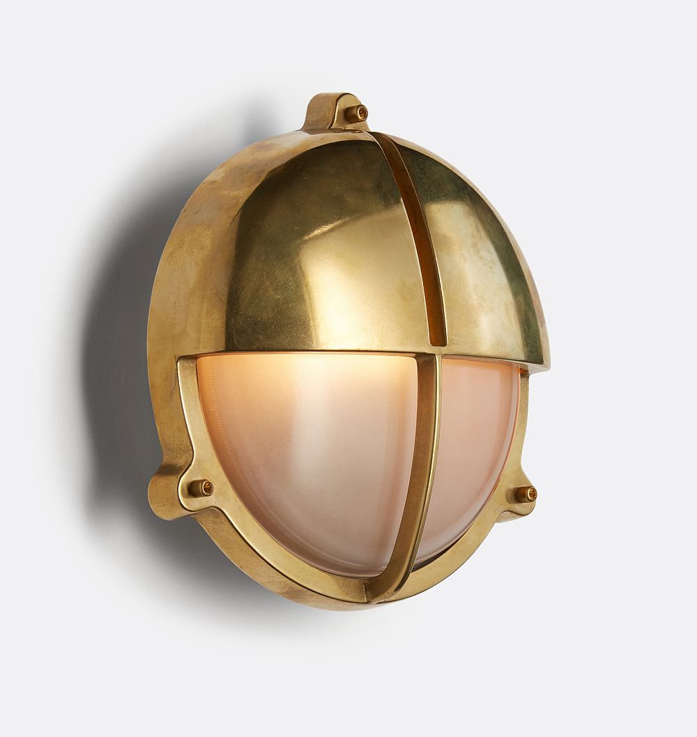 Seabeck 9" Half-Lid Caged Round Bulkhead Sconce by Rejuvenation