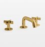 Cayucos Short Spout Cross Handle Widespread Bathroom Faucet, Burnished Brass Uncoated