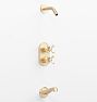 Rigdon Cross Handle Thermostatic Tub & Shower Set - Aged Brass