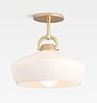 Whalen Semi Flush Mount Sconce, 12" Glass Wide Bell, Cased White Shade - Aged Brass