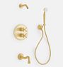 Howell Thermostatic Shower/Tub Set w/Hand Shower, Cross Handle - Aged Brass