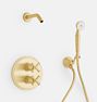 Howell Thermostatic Shower Set w/Hand Shower on Hook, Cross Handle - Aged Brass