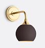 Poplar Sconce, Painted Metal Shades, Aged Brass - 6" Matte Mulberry Painted Metal Ball Shade
