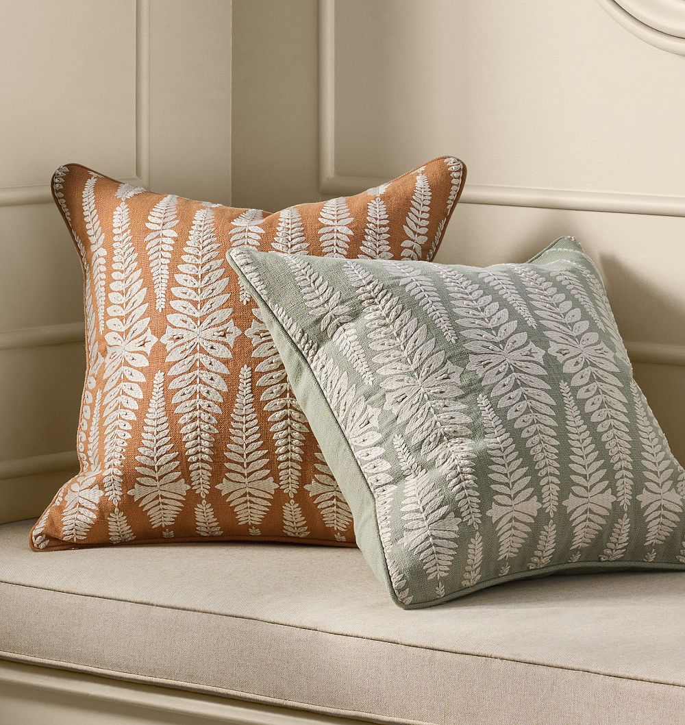 Fern Frond Embroidered Pillow Cover by Rejuvenation