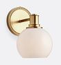 Clarendon Single Decorative Sconce Aged Brass 6in Glass Ball Shade Cased White
