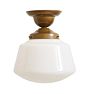 Semi Flush Mount with Vintage Schoolhouse Drum Opal Glass Shade