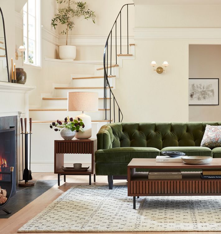 Mid-Century Brass & Walnut Round Fireplace Tool Set | Rejuvenation