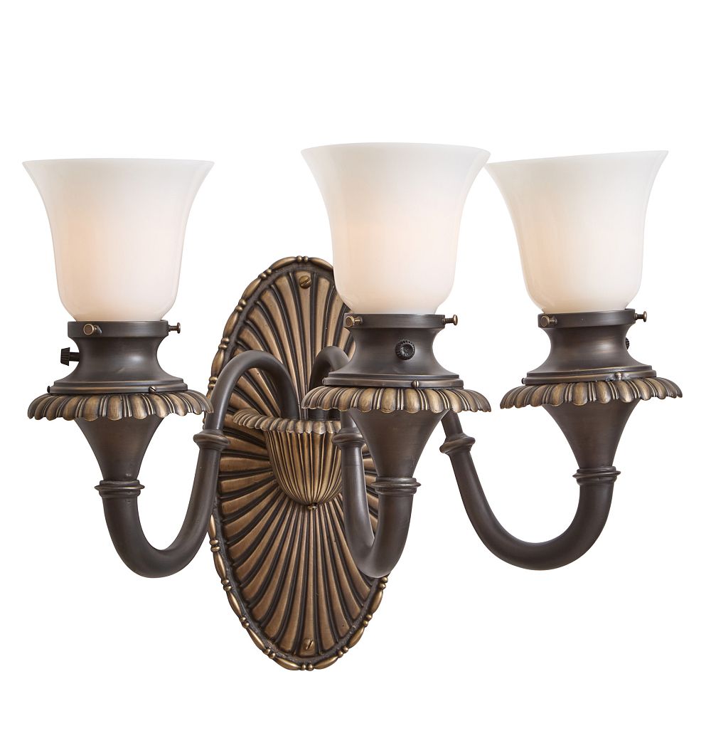 Pair of Vintage Classical Revival 3-Light Tall Wall Sconces in Cast Brass by Rejuvenation
