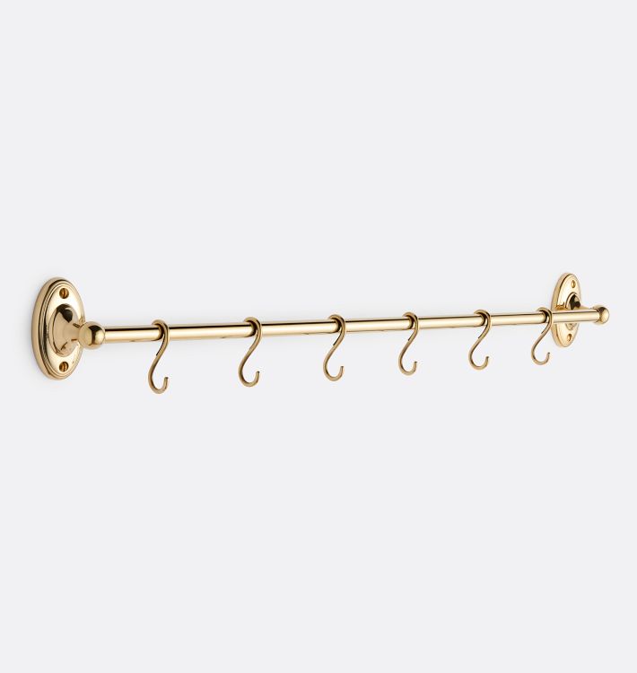 Greta 24" Rail System - 6 S Hooks - Unlacquered Brass