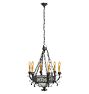 Vintage French Colonial Revival Wrought Iron and Glass 5-Light Chandelier