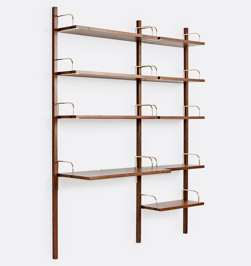 Hart Modular Walnut Double 8-Shelf with 36" Desk by Rejuvenation