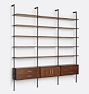 Holgate Walnut Triple Modular 15-Shelf w Cabinet & 2 Drawers and CP Hardware w 96" Rails