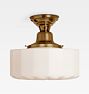 Rose City 6" Fitter Semi-Flush Mount, Heritage Brass - Shade faceted drum 6in fitter cased white