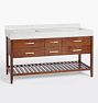 Richmond Walnut Double Vanity, Calacatta Marble 8" Spread Sink with Aged Brass Larkin Pulls
