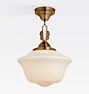 Hollywood 6" Fitter Winged Semi-Flush Mount, Heritage Brass - Schoolhouse Shades 6in fitter flared Opal