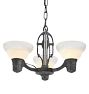 Vintage Art Deco 3-Light Chandelier with etched Cup Shades