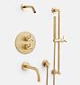 Blair Thermostatic Shower & Tub Set with Handshower, Bar Mount, Aged Brass