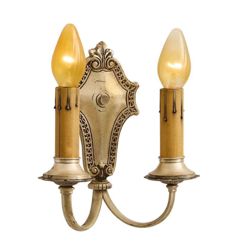 Vintage Classical Revival Double-Candle Silver Plated Sconce by Rejuvenation
