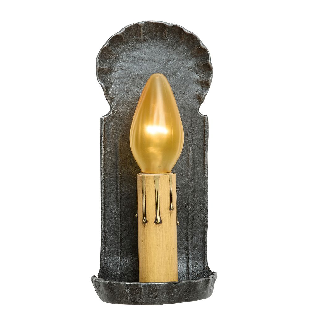 Vintage Romance Revival Candle Sconce with Hammered Brass Backplate by Rejuvenation