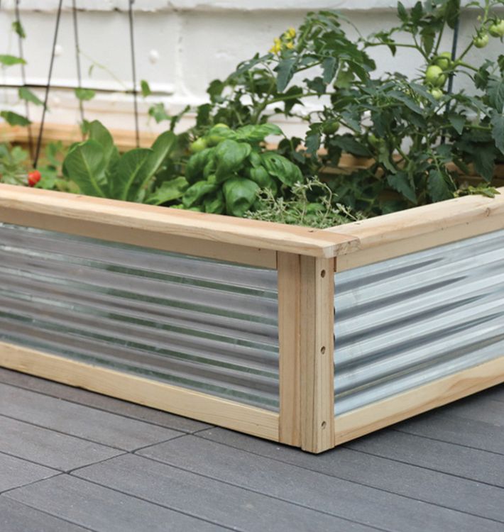 Cedar and Galvanized Steel ground garden planter 39.75in W x 18.5in D x 12.5in H