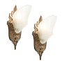 Vintage Art Deco Sconces with Floral Motif and Slipper Shade Set of 2