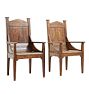 Vintage Traditional 19th Century English Carved Highback Chair Set of 2