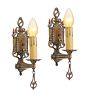 Vintage Classical Revival Cast Bronze Painted Sheild Sconce Set of 2