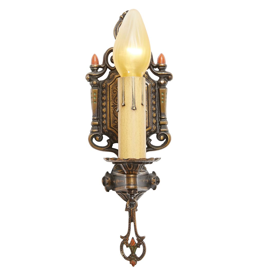 Vintage Classical Revival Cast Bronze Painted Sheild Sconce Set of 2 by Rejuvenation