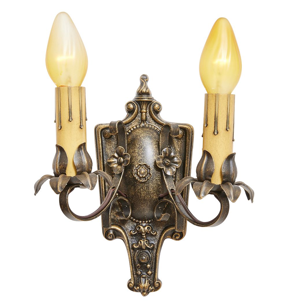 Vintage Romance Revival Floral Motif and Sheild Backplate Sconce by Rejuvenation