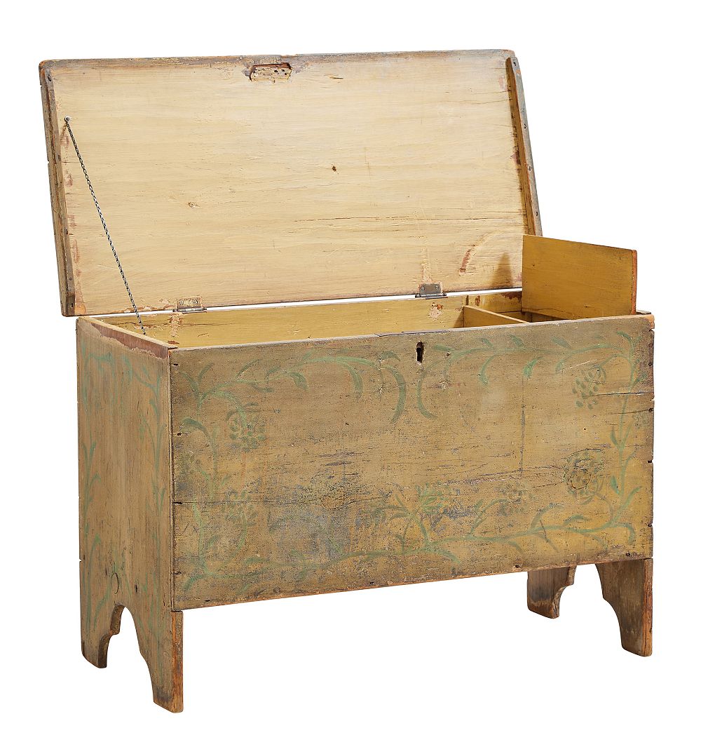 Vintage Traditional Folk Hand Painted Blanket Chest with Botanical Motifs by Rejuvenation
