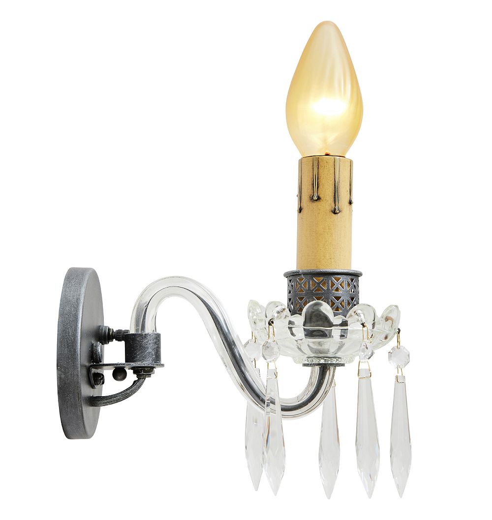 Vintage Victorian Crystal Armed Single Light Sconce by Rejuvenation
