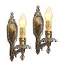 Vintage Romance Revival Brass Botanical Motifs Double Sconces Set of 2