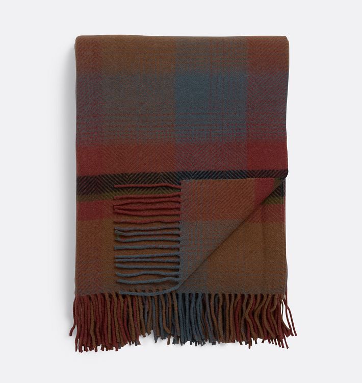 Plaid Wool Throw - Rosewood & Dark Slate