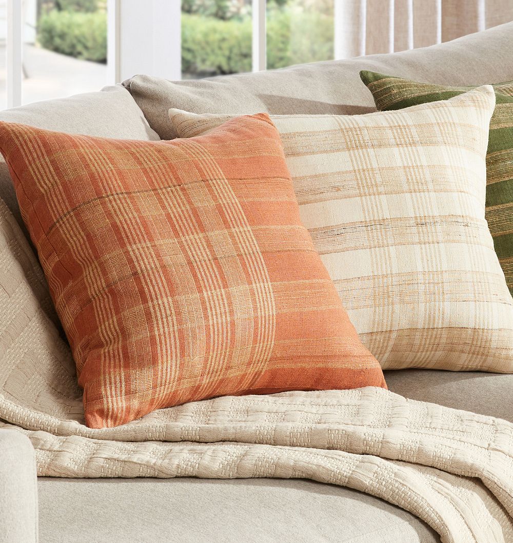 Plaid Striped Silk Pillow Cover by Rejuvenation