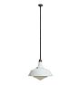 Vintage Industrial Pendant with White Enameled Outer Shade and Opal Glass Inner Shade