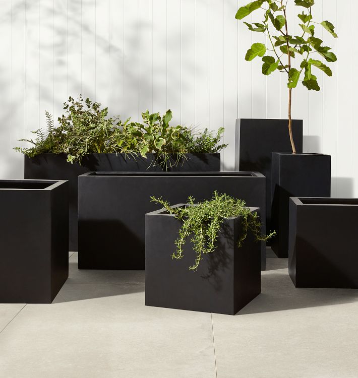 Modern Fiberstone Rectangle Planter, Black - 40"W x 16"D x 20"H