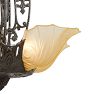 Dramatic Vintage Art Deco 5-Light Chandelier with Tall Cast Body and Light Amber Etched Slipper Shades