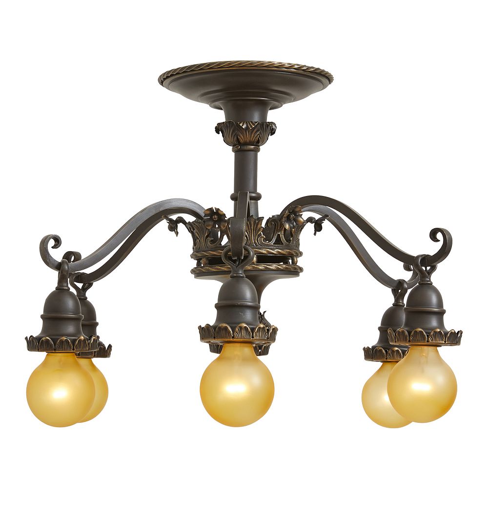 Statement Vintage 6 Light Semi-Flush Chandelier Classical Revival with Beautiful Highlights by Rejuvenation