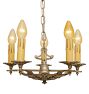 Vintage Art Deco Bare Bulb Chandelier 5 Light Cast Body Candle