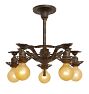 Vintage Classical Revival 5 Arm Bare Bulb Chandelier with Warm Brass Highlights