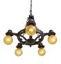 Vintage Gothic Romance Revival 5 Light Barebulb Chandelier with Dark Hammered Finish