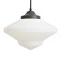 Vintage Mid-Century Modern Pendant with Original 16" Opalescent Glass Schoolhouse Shade