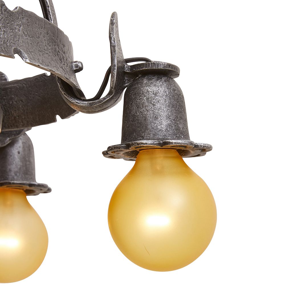 Vintage Romance Revival 5-Light Iron Strap Chandelier Barebulb by Rejuvenation