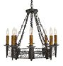 Vintage Spanish Revival 8 Light Candle Chandelier in Cast Iron with Incredible Chain