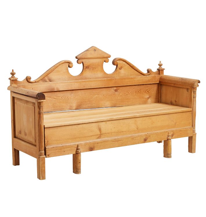 Vintage Traditional 19th Century Swedish Allmoge Pine Storage Bench by Rejuvenation