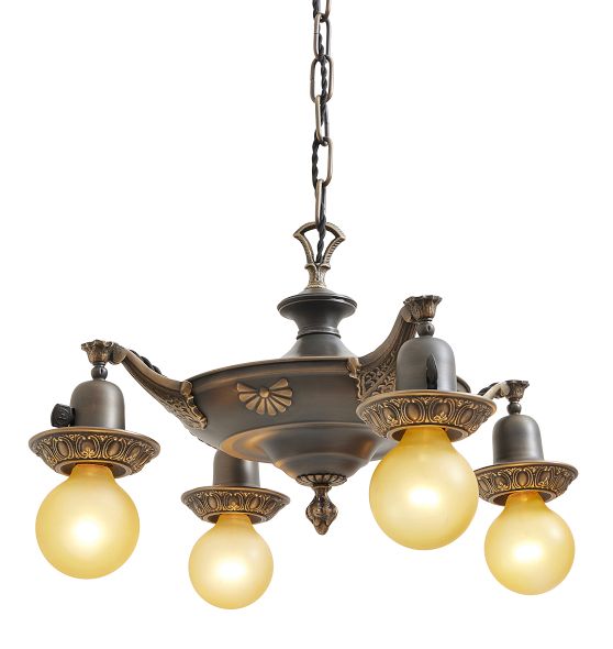 Vintage Classical Revival Aladdin Pan 4 Light Chandelier by Rejuvenation