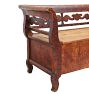 Vintage Traditional Early 19th Century Swedish Birch Bench with Carved Back &amp; Storage