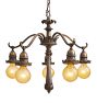 Vintage 5 Arm Bare Bulb Chandelier Classical Revival w Elongated Stem