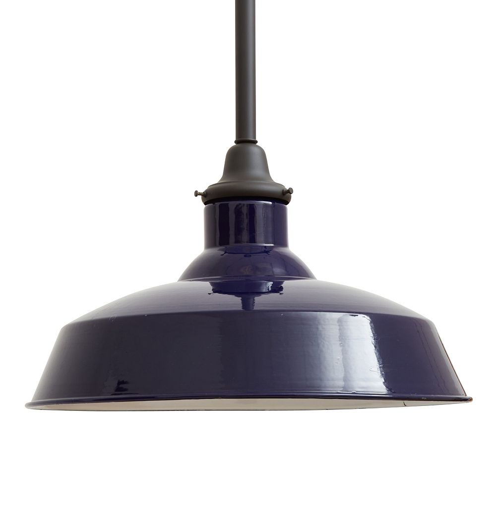 Vintage Industrial Cobalt Blue Enameled Factory Pendant by Rejuvenation